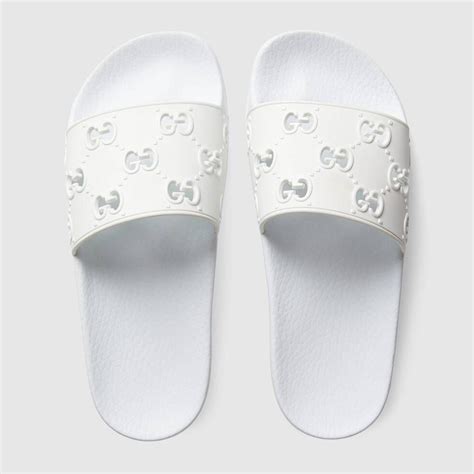 gucci logo rubber slide sandal white|gucci rubber slide sandal women.